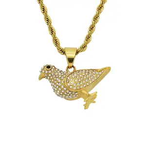 Fashion jewelry animal pendant stainless steel crystal pigeon necklaces