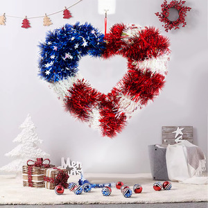 Guirlande en forme de cœur Qiankun, rouge, blanc, bleu, en tinsel, décoration murale patriotique, décoration pour la fête de l'indépendance, lot de 2 - Product Image 2
