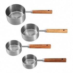 High Quality Acacia Wood Handle <b>Measuring</b> Tools Stainless Steel 1.25ml to 250ml <b>Measuring</b> Cups and <b>Spoons</b> Set for Baking - Product Image 1