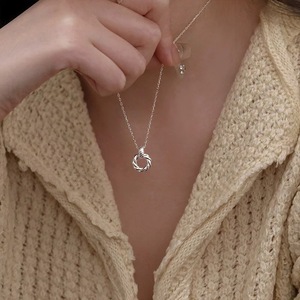 S925 Sterling Silver Twisted <b>Ring</b> <b>Necklace</b> Geometric Minimalist Design Collarbone Length - Product Image 2