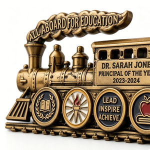 Gold Plated Brass Train Trophy Principal Of The Year Award 2023-2024 Embossed Education Theme Business Gift - Product Image 2