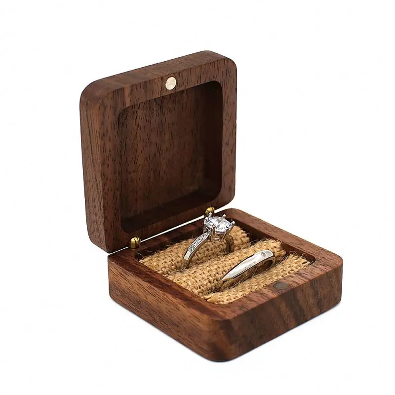 Walnut Wood Square Wooden Jewellery Packaging Set Boxes Velvet Insert Necklace Ring Earring Small luxury custom Jewelry Gift Box
