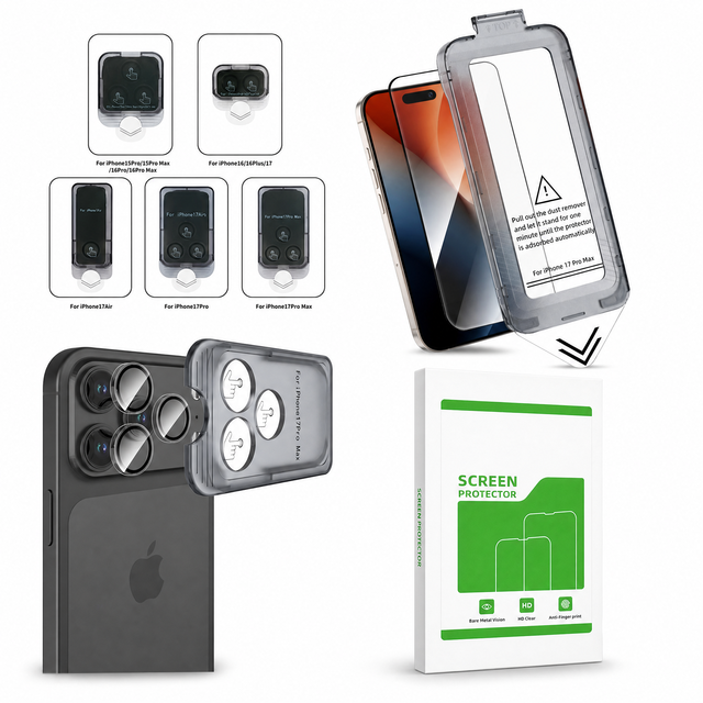 9H Tempered Glass Screen Protector with Camera Lens Protector Dust-Free Easy Install for iPhone 17 Pro Max 17 Pro 17 Air 16 15