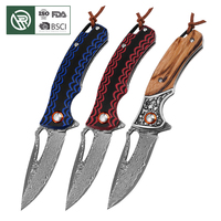 Couteau de poche pliant de chasse et de camping Bochen de haute qualité, personnalisé OEM, en acier Damas, avec manche en G10/Bois de zèbre, couteau d'extérieur