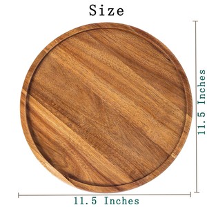 Acacia Wood Round <b>Tray</b> For <b>Tea</b> Coffee Serving Natural Color Solid Pattern General Use - Product Image 4