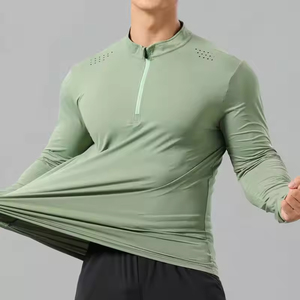 Camiseta Deportiva de Manga Larga con Cierre de 1/<span class=keywords><strong>4</strong></span>, de Nailon Reflectante, de Secado Rápido, Transpirable y de Alta Elasticidad, Personalizable para Hombre - Product Image 2