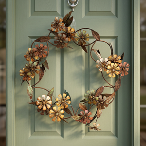 Corona Floral Rústica de Metal Hecha a Mano, Decorativa, Redonda, para Colgar en la Pared, Sin Iluminación, Elaborada con Flores y Hojas para Decoración del Hogar - Product Image 5