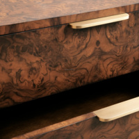 Commode haute à 5 tiroirs en bois de racine d'arbre, coffre de rangement de luxe en bois exotique, artisanal, collection prestigieuse pour suite parentale