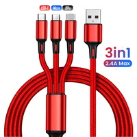 Câble de chargement rapide 3 en 1 Cordon téléphonique en nylon tressé 2A pour iPhone/Type C/Micro Multiple Ligne de chargement USB 3 en 1