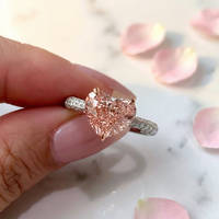 Anillo de Diamante de Corte Corazón Rosa Intenso de 3.9ct, Oro de 18K con Engaste de Garras, para el Dedo Índice, Regalo Romántico de Aniversario y Uso Diario