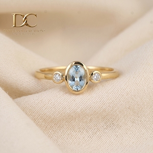 Anillo de Boda Elegante de Diseño en Oro Amarillo Sólido de 14 Quilates con Diamante Cultivado en Laboratorio y Aguamarina, Certificado IGI, Joyería de Lujo para Mujer - Product Image 5