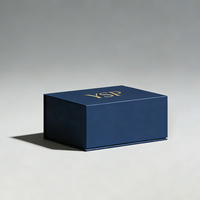 Boîte à double couche bleu marine personnalisable avec logo, conteneur rigide premium avec fermeture magnétique et tiroir pour kit de soins de la peau, parfum, PR