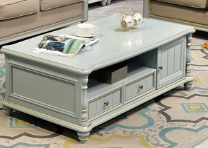 Luxury Gold Carved Solid Wood <b>Coffee</b> <b>Table</b>, 2 Cabinet 1 Drawer Turned <b>Leg</b> Storage Cocktail <b>Table</b> <b>For</b> Farmhouse Living Room - Product Image 6