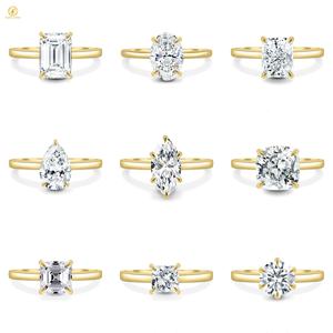 Bague en or 10k 14k 18k avec moissanite synthétique de 2 carats, <span class=keywords><strong>taille</strong></span> ovale, poire, cœur, asscher, <span class=keywords><strong>coussin</strong></span>, rond, radiant, marquise, bague <span class=keywords><strong>solitaire</strong></span>, MOQ1 - Product Image 1