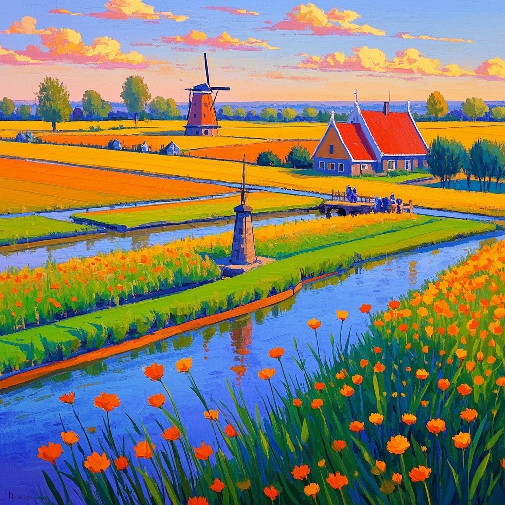 Resin Acrylic Square AB Fairydust Drills Hign Ends Europe Netherlands Holland Dutch Scenery Short Lint Canvas Diamond Painting