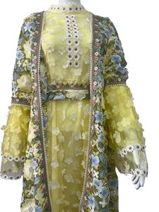 Conjunto de Vestido Modesto con Encaje Floral Multicolor, Puños con Volantes, Tela de Tul Suave, Ideal para Bodas, Ocasiones Especiales y Uso Diario - Product Image 1