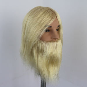 Tête de formation de vrais cheveux humains blonds avec barbe moustache cheveux naturels <span class=keywords><strong>homme</strong></span> tête de Mannequin d'entraînement - Product Image 2
