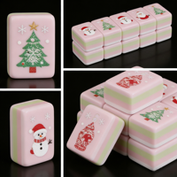 Casse-noix traditionnel à 4 couches, 160 tuiles de mahjong américaines de luxe roses, grand format, design personnalisé sur le thème de Noël, cadeaux personnalisés