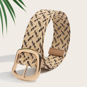 Ceinture tressée en paille style bohème pour femme, avec boucle carrée dorée <span class=keywords><strong>vintage</strong></span>, en herbe PP, large et non-élastique, pour robes - Product Image 5