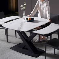 Table à Manger Extensible Ronde Moderne en Céramique Noire Pliante Solide Automatique Rectangulaire en Acier Transformable Pièces d'Ensemble pour Salle
