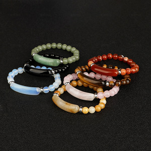 Pulsera De Cuero Para Hombre Summer Cool Stretchy Thread Braided pink Crystal <strong>Agate</strong> <strong>String</strong> Natural tiger Eye Bracelet for Women - Product Image 1