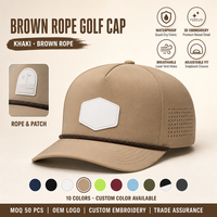Gorra de Golf Vintage de 5 Paneles con Logotipo Personalizado, Color Caqui Marrón, Parche de Silicona con Cuerda, Venta al Por Mayor OEM