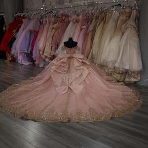 Vestido de Quinceañera Mumuleo Rosa Bush 2026, Vestido de Gala Largo Hasta el Suelo con Cola, Satén Bordado con Encaje, Cintura Natural Moderna - Product Image 4