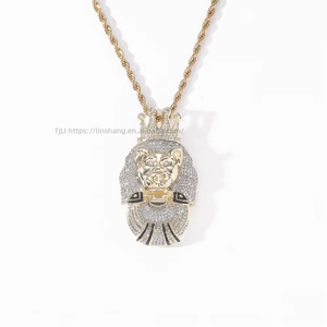 Crown animal pendant, hip hop <b>copper</b> inlaid zircon men's necklace, three-dimensional cartoon animation pendant <b>chain</b>. - Product Image 4