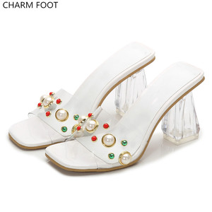 Di modo <span class=keywords><strong>con</strong></span> scintillio grande formato trasparente womans <span class=keywords><strong>tacco</strong></span> alto di cristallo Pantofola - Product Image 3