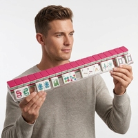 Tuiles de Mahjong en Acrylique Rouge Rose Style Européen et Américain, Quatre Couches, Assortiment de Couleurs, Portable, Jeu pour 4 Joueurs, Boîte en Carton