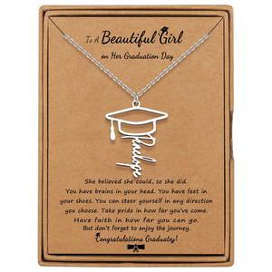 Collar de acero inoxidable para mujer para la temporada de graduación, sombrero hueco con cadena cruzada con letras en inglés, cadena de eslabones budistas, regalo para mujer - Product Image 5