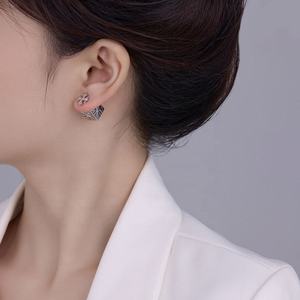 <b>Personalized</b> Retro Metal Cross-Shape Square Earrings <b>Sweet</b> Cool Style Versatile Front & Rear Ear Studded Vintage Gift - Product Image 3