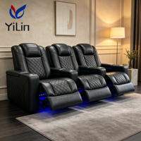 Fauteuils de cinéma maison modernes Yilin Factory en cuir noir, 3 places, inclinables électriques avec massage, pour hôtel et salle multimédia