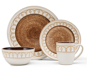 Vintage Brown Reactive Glaze Ceramic Dinnerware Set Plate Bowl Mug Set Geometric Border Kitchen Hotel Wedding Gift Wholesale - Product Image 1