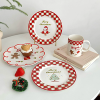Ensemble de vaisselle en céramique de 8 pouces avec un charmant dessin animé du Père Noël, assiette à dessert en porcelaine, bol à soupe, tasse à thé pour le goûter, pour la maison et les cadeaux