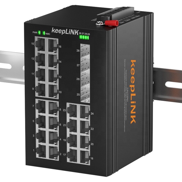 KEEPLINK 24 Port SFP Full Gigabit Layer 2 Industrial Ethernet DC Managed DIN-rail Switch POE SNMP QoS 68G Capacity IP40