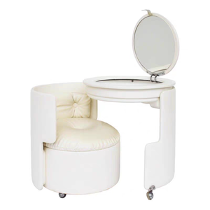 Ensemble de table de maquillage intégrée moderne avec <span class=keywords><strong>fauteuil</strong></span> en cuir et chaise de <span class=keywords><strong>coiffeuse</strong></span> au design panneau vertical pour salle de bain, hôtel, chambre à coucher, salon - Product Image 1