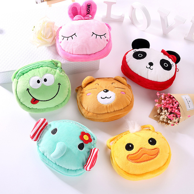 Cute Plush Animal Prints Polyester Crossbody Bag Kids Cartoon Baby Soft Handle Zipper Closure Shoulder Coin Purse