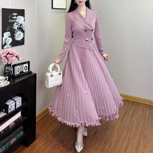 Vestido Elegante para Escritório com Entrega Rápida, Último Design, Cor Sólida, Manga Longa, Vestidos Casuais Plissados - Product Image 2