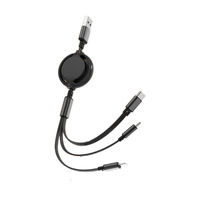 Cable USB Retráctil 3 en 1 al por Mayor, Económico, con Micro-USB, Blindaje Trenzado, Logotipo Personalizado, Carga Rápida 3A