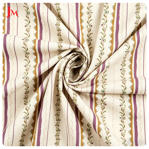 Tissu Popeline de Coton Biologique Tissé de Haute Qualité, Imprimé Numérique à Rayures et Motifs Floraux Délicats pour Robe - Product Image 5