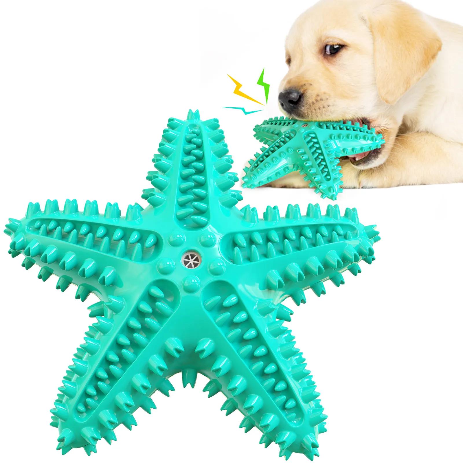 Pemasok hewan peliharaan bentuk bintang laut sikat gigi hewan peliharaan pembersih anjing mainan kunyah peluit mainan anjing melengking HQD1022
