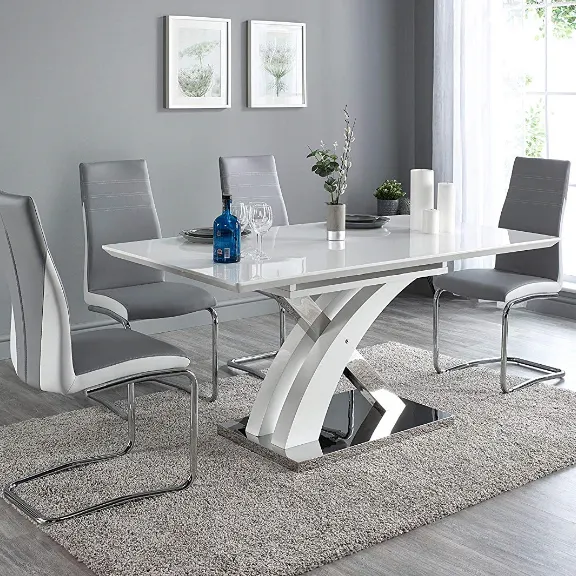 Mesa de comedor de lujo con diseño clásico, mueble moderno de MDF con extensión de mariposa, alto brillo