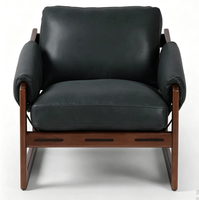 Fauteuil d'appoint moderne en bois massif avec revêtement en cuir PU, support à poignée, siège individuel pour salon et intérieur de villa