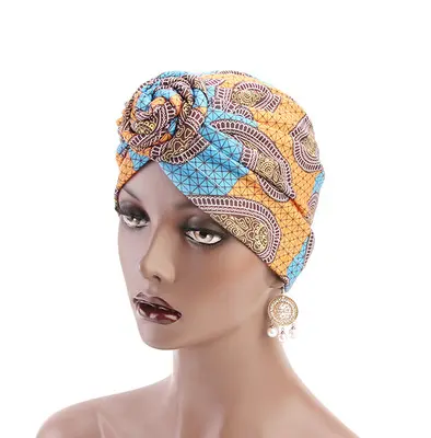 Kadın türban afrika desen düğüm Headwrap bere önceden bağlı kaput kemo kap saç dökülmesi şapka, kadın türban afrika düğüm