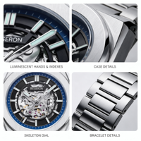 Montre de Luxe Automatique Besseron Skeleton 8N24 avec Aiguilles Lumineuses pour Homme, Idéale pour un Cadeau, Personnalisable avec Logo et Nom