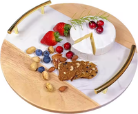 Napperon de table en marbre fait à la main pour restaurants assiette de service décorative en pierre naturelle avec assiette en bois
