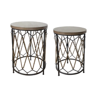 Table d'appoint moderne ronde en bois avec cadre en métal et décoration en corde Table de chevet imbriquée pour tables console de chambre à coucher ou de salon