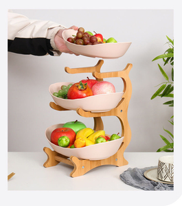 Corbeille à fruits multi-niveaux avec support en <span class=keywords><strong>bambou</strong></span> naturel, plateau à bonbons en plastique et cadre en bois, plateau de service en <span class=keywords><strong>bambou</strong></span> pour comptoir de cuisine - Product Image 2