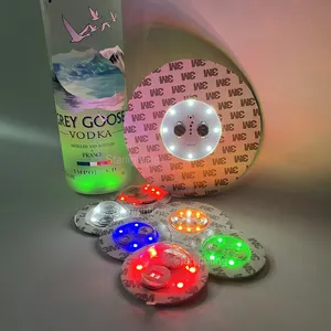 OEM Custom LOGO adhesive waterproof coaster Champagne bottle sticker glowing LED bottle light for night club bar parties